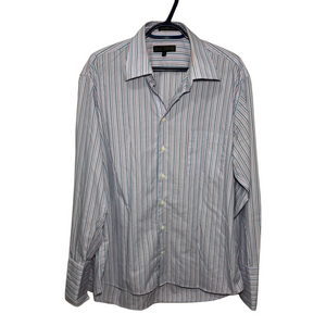 Men's Jack Lipson Button down Dress Shirt, Size 16 1/2, White & Blue